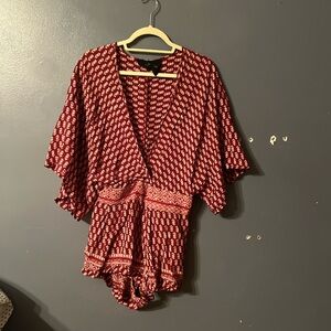 Blue Life Red Patterned Kimono Romper